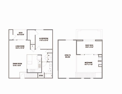 Floor plan for 1 bed, 1 bath, 1114 sqft